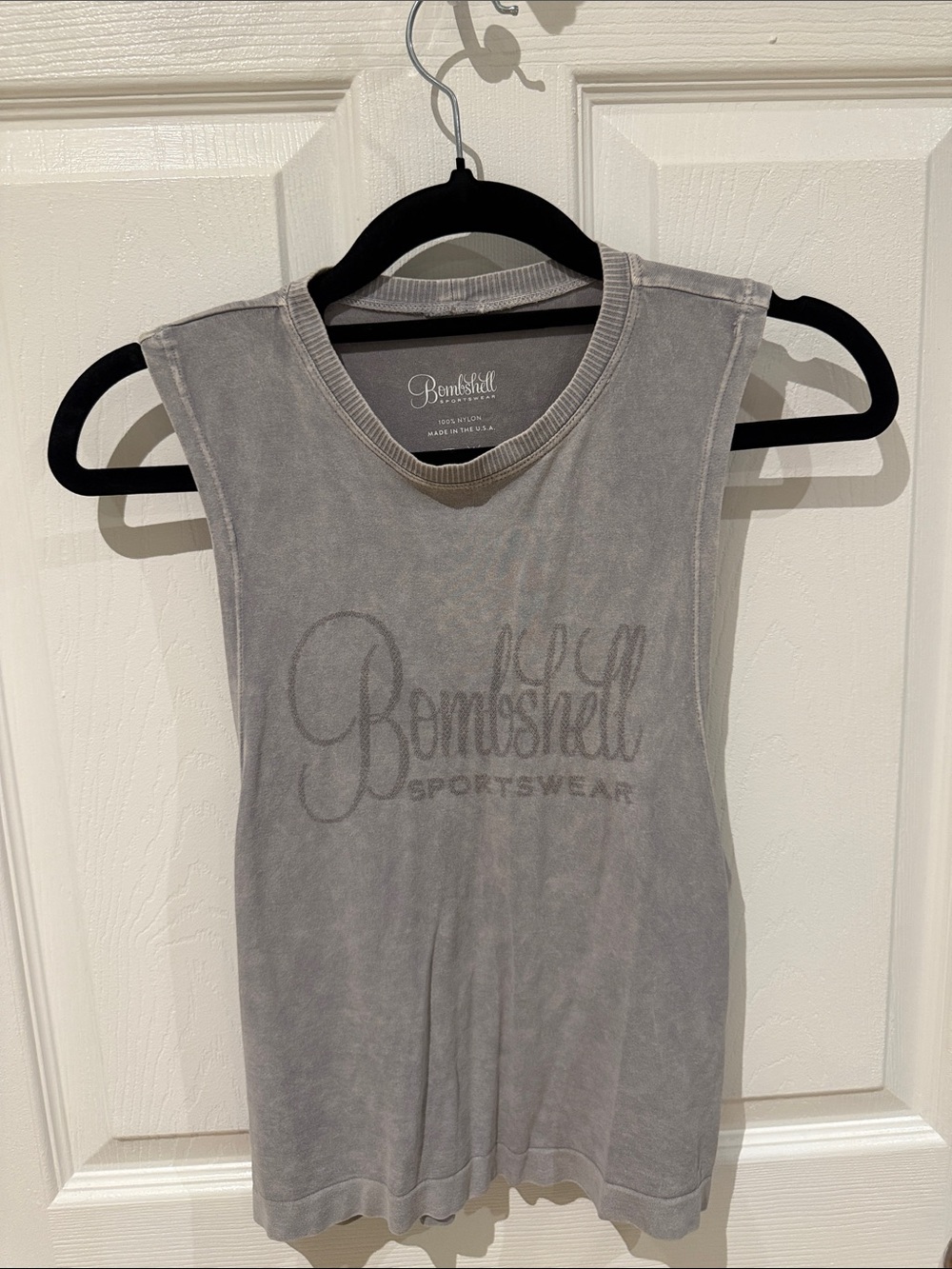 Bombshell Sportswear Light Gray Muscle Tee with Logo